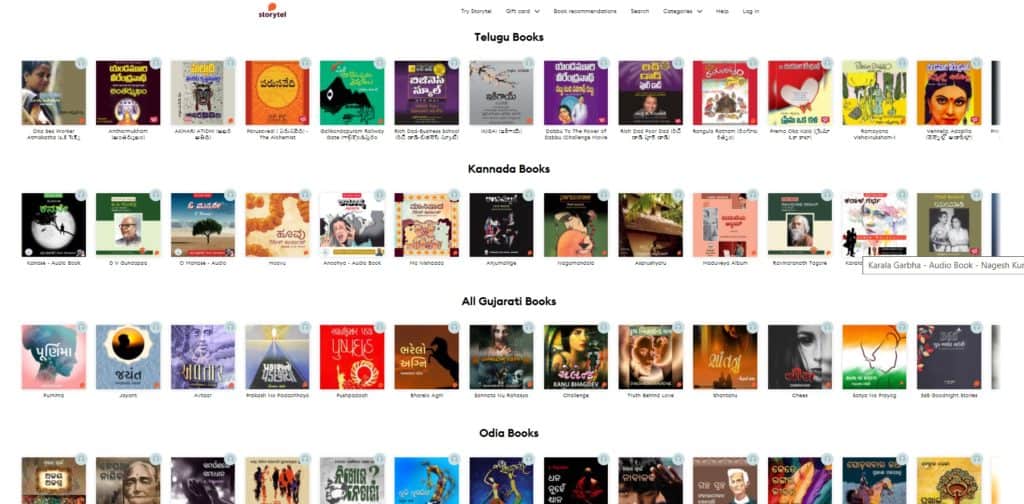 Different languages available on Storytel